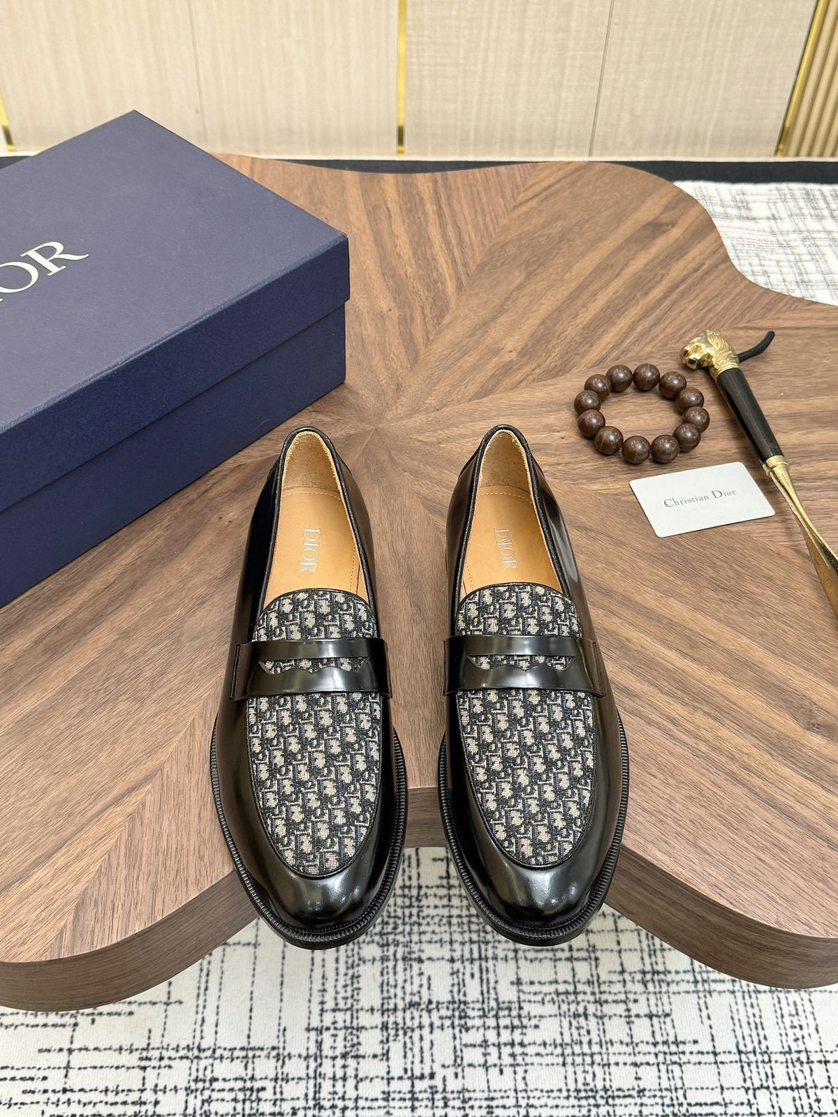 Dior Black & Gray Patterned Loafers — hero
