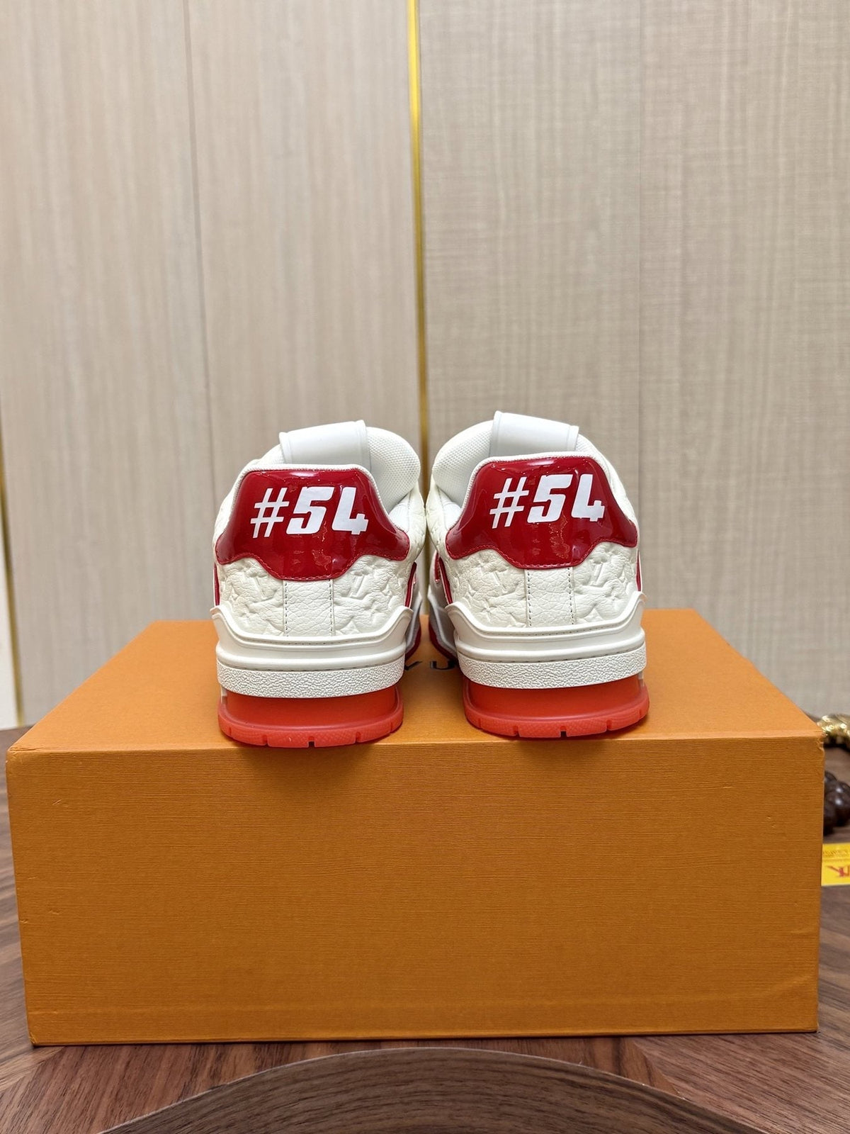 Louis Vuitton Red and Blue Accent Sneakers — front