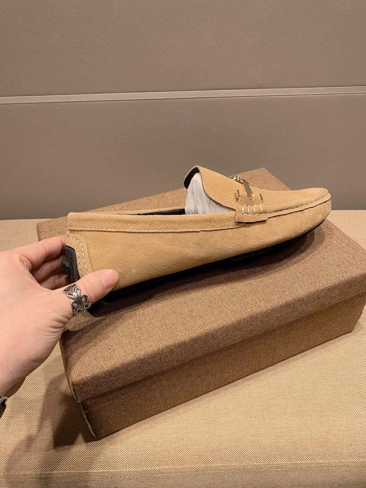 Versace Tan Hardware Loafers — side