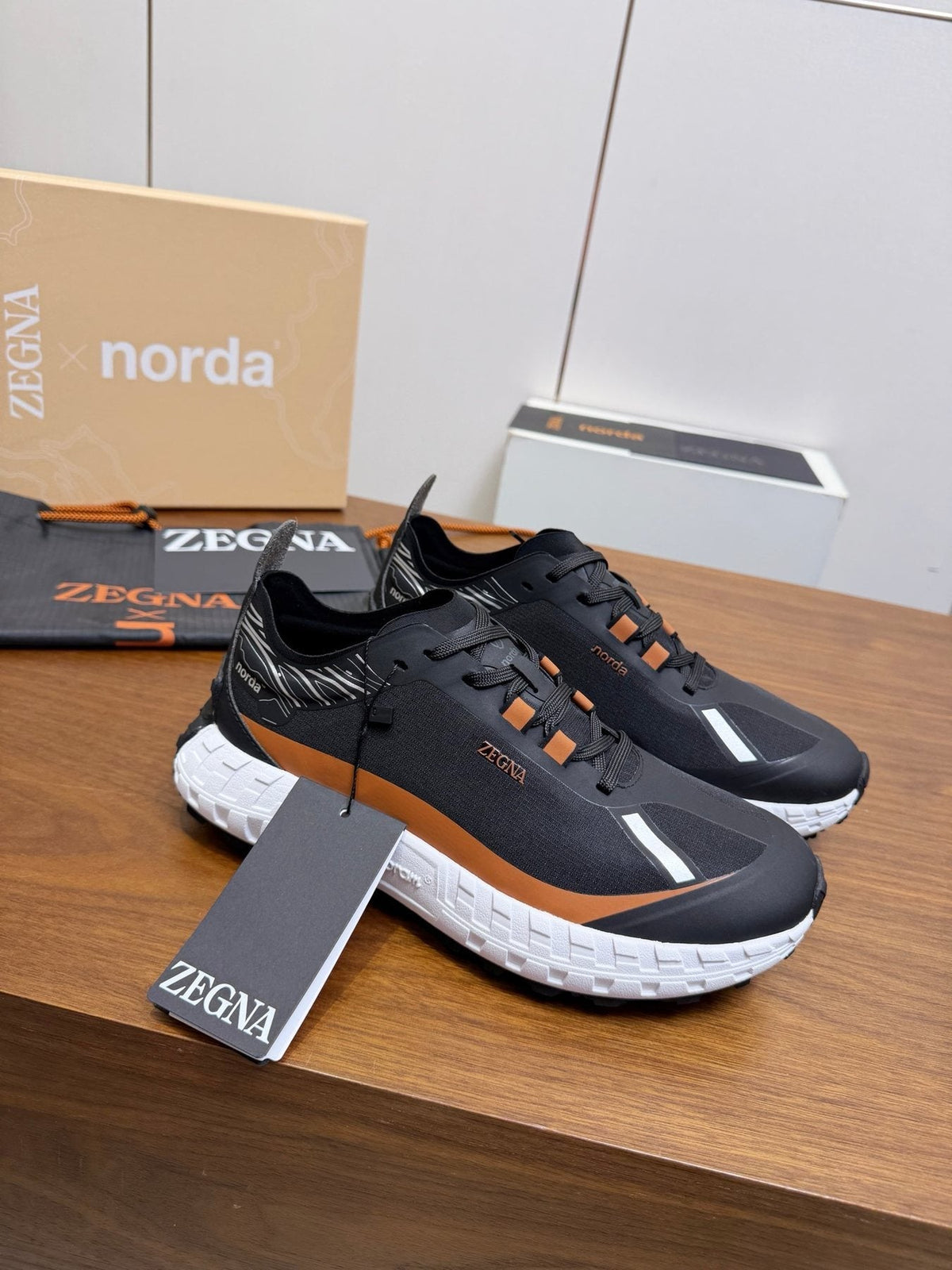 ZEGNA Black Orange Running Shoes — front