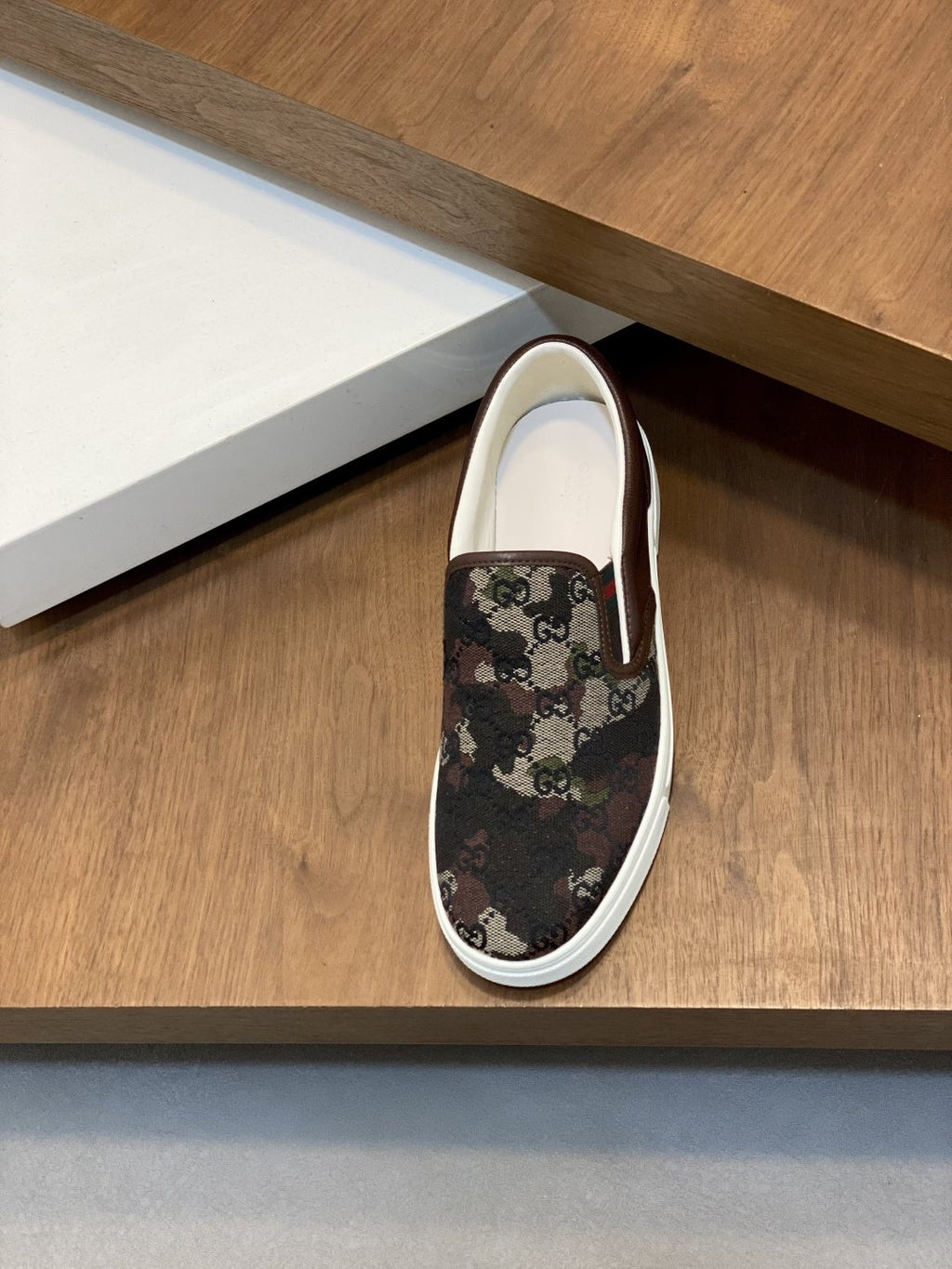 Gucci Dark Brown Patterned Slip-On Sneakers — front