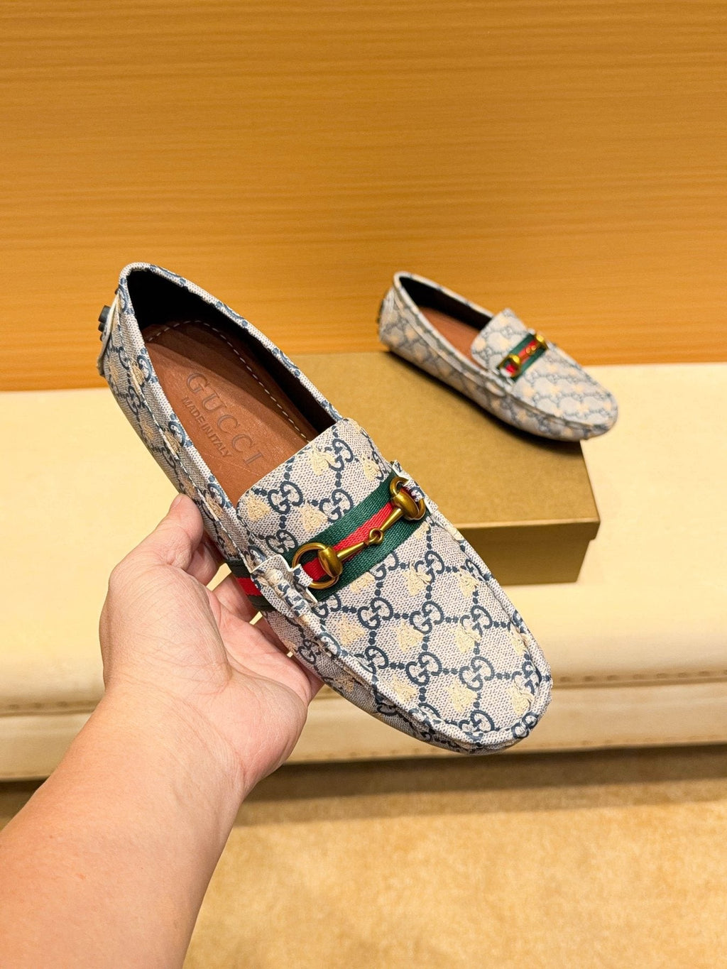 Gucci Patterned Web Driving Loafers — front