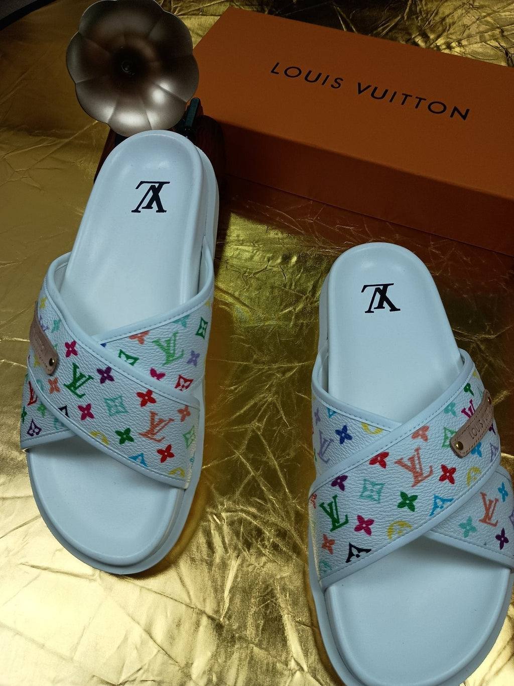 Louis Vuitton Multicolor Monogram Slide Sandals — front
