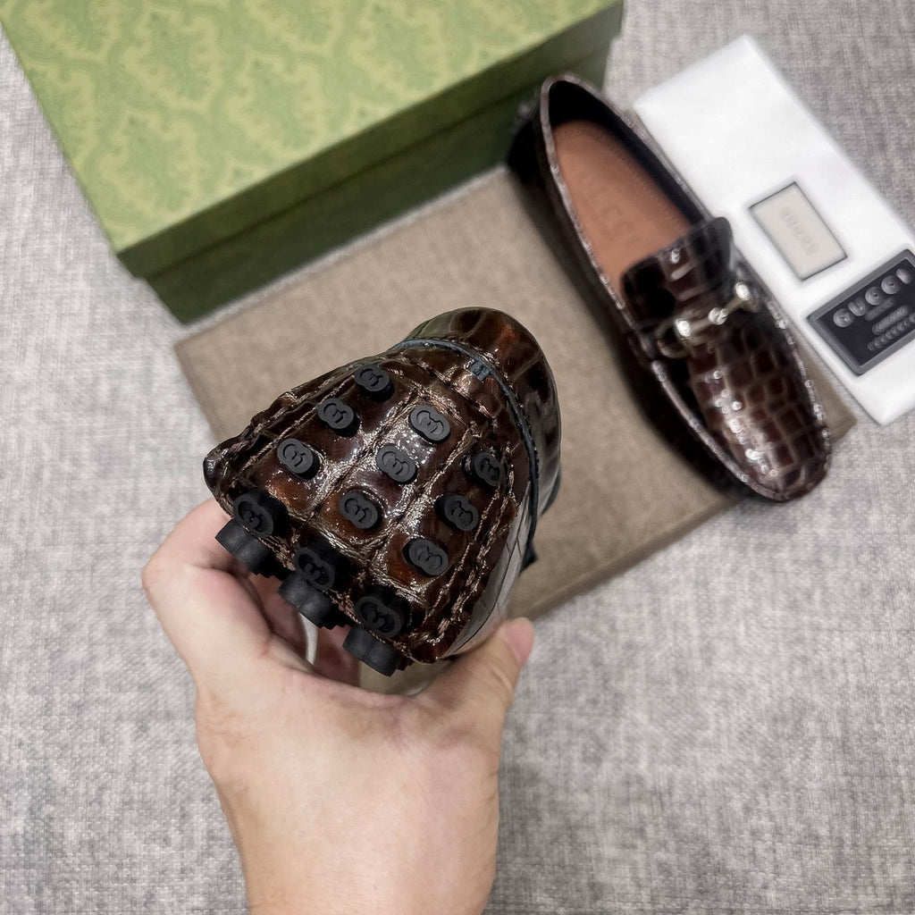 Gucci Dark Brown Horsebit Loafers — detail
