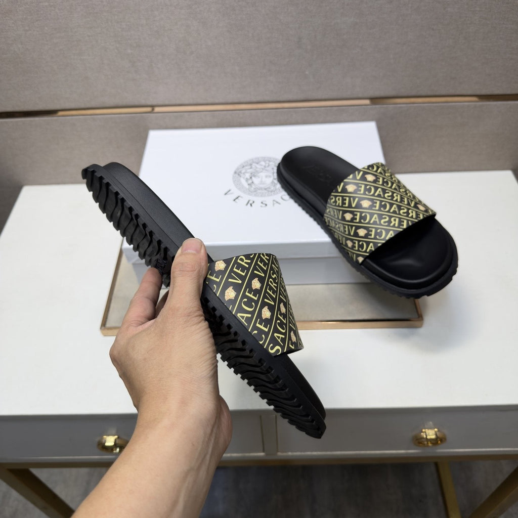 Versace Patterned Strap Slide Sandals — side