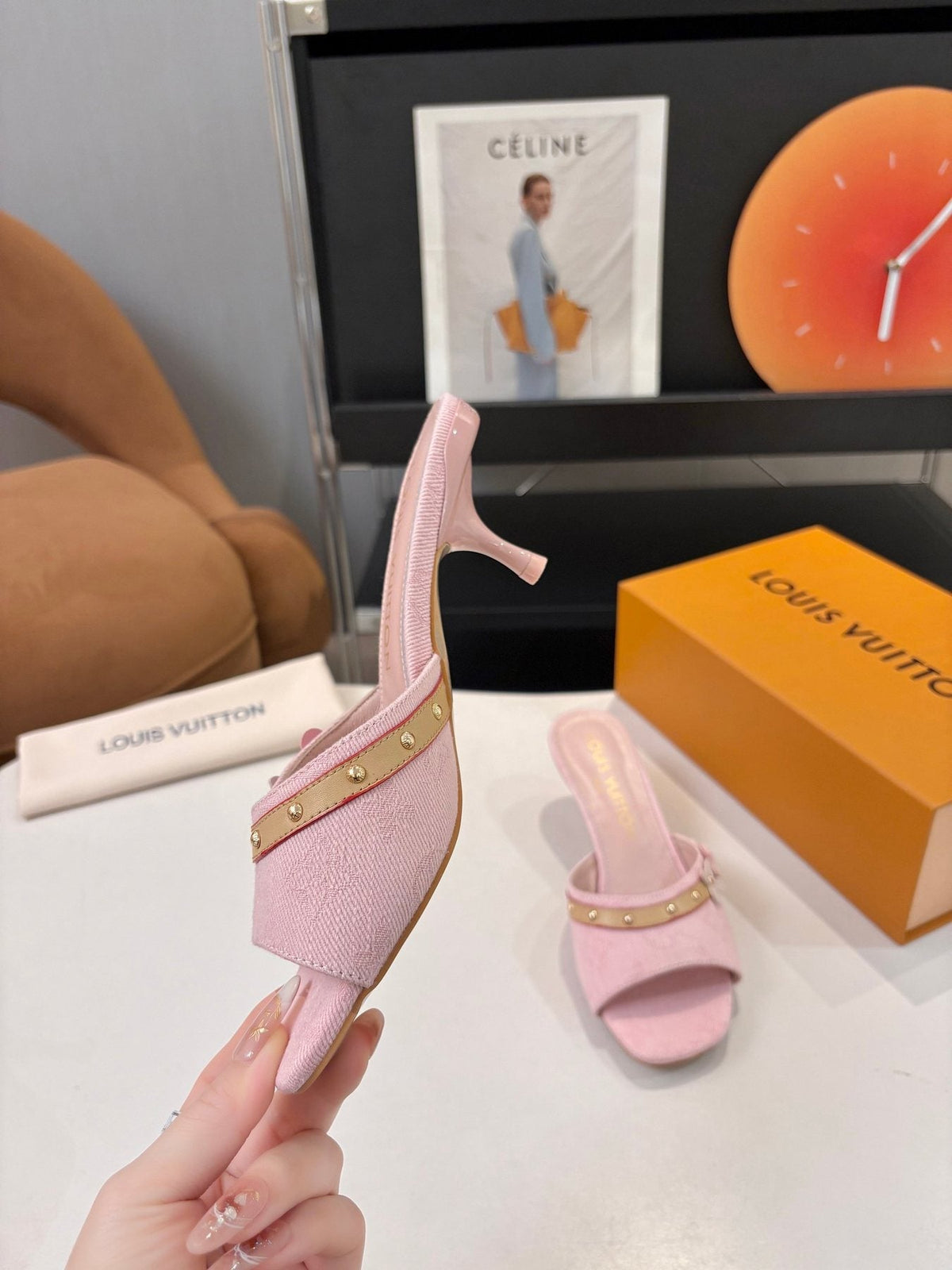 Pink Floral Slingback Heeled Sandals — side