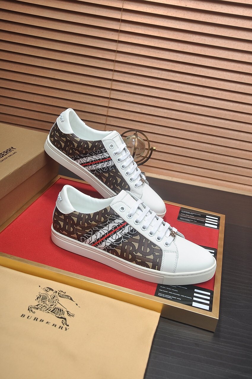 Burberry White Pattern Low-Top Sneakers — side