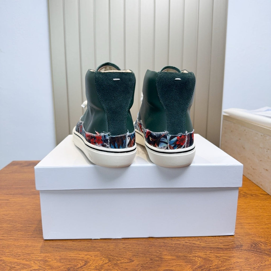 Maison Margiela Dark Green Floral High-Top Sneakers — back