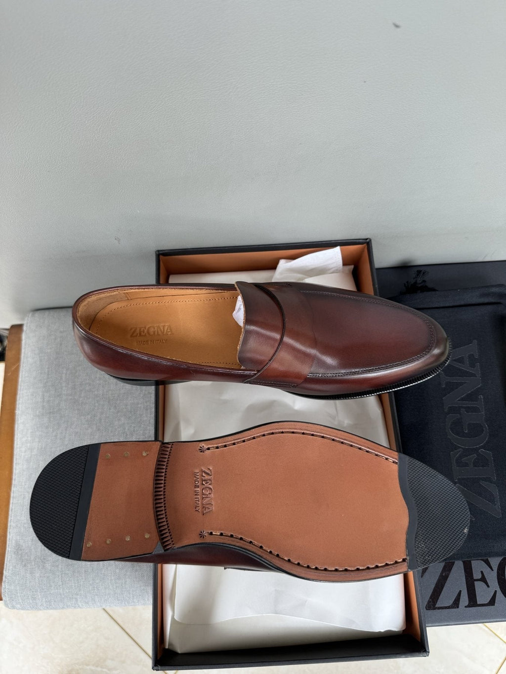 ZEGNA Dark Brown Penny Loafers — detail