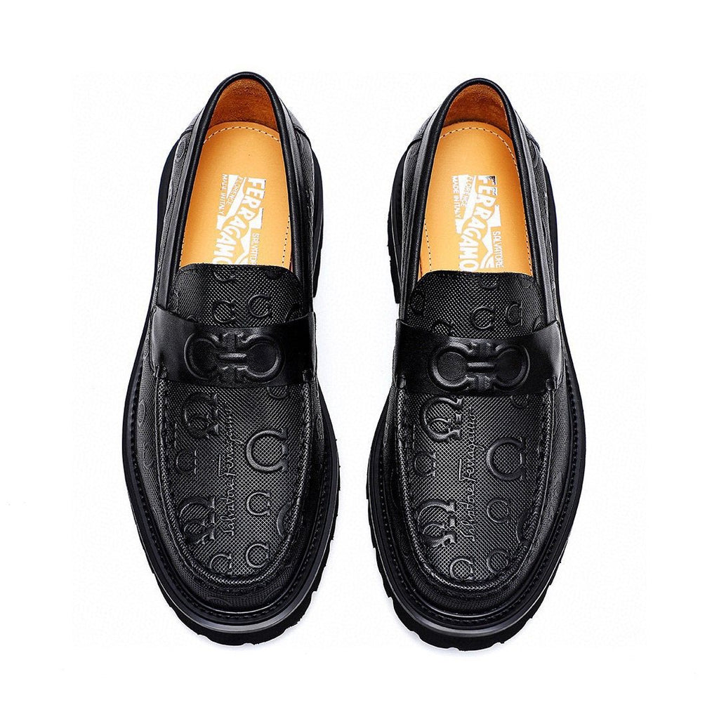 微商相册测试鞋子-Salvatore Ferragamo Black Embossed Lug Sole Loafers — hero