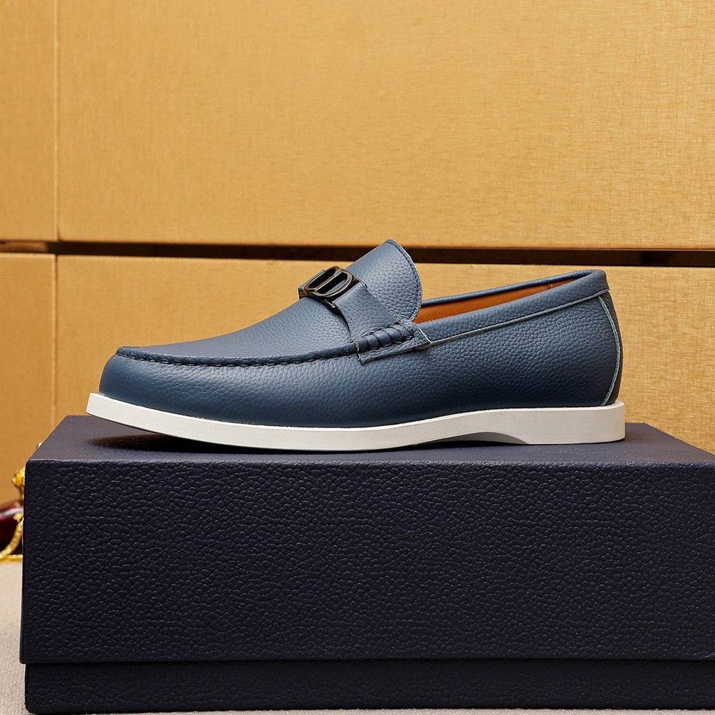 Dior Pebbled Leather Buckle Loafers — side