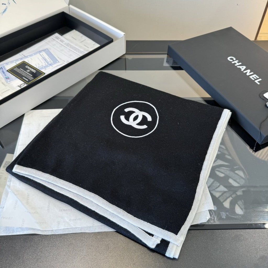 Chanel Black Logo Trim Scarf — hero