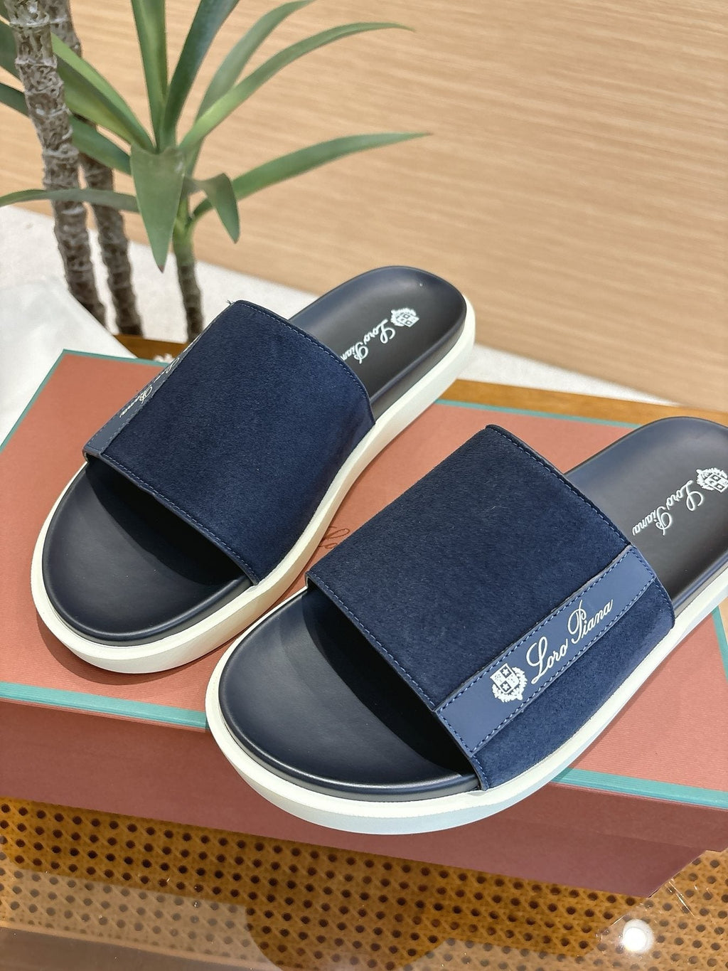 Loro Piana Wide-Strap Slide Sandals — front