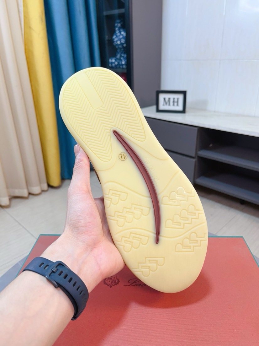 Loro Piana Navy Blue Contrast-Strap Loafers — back