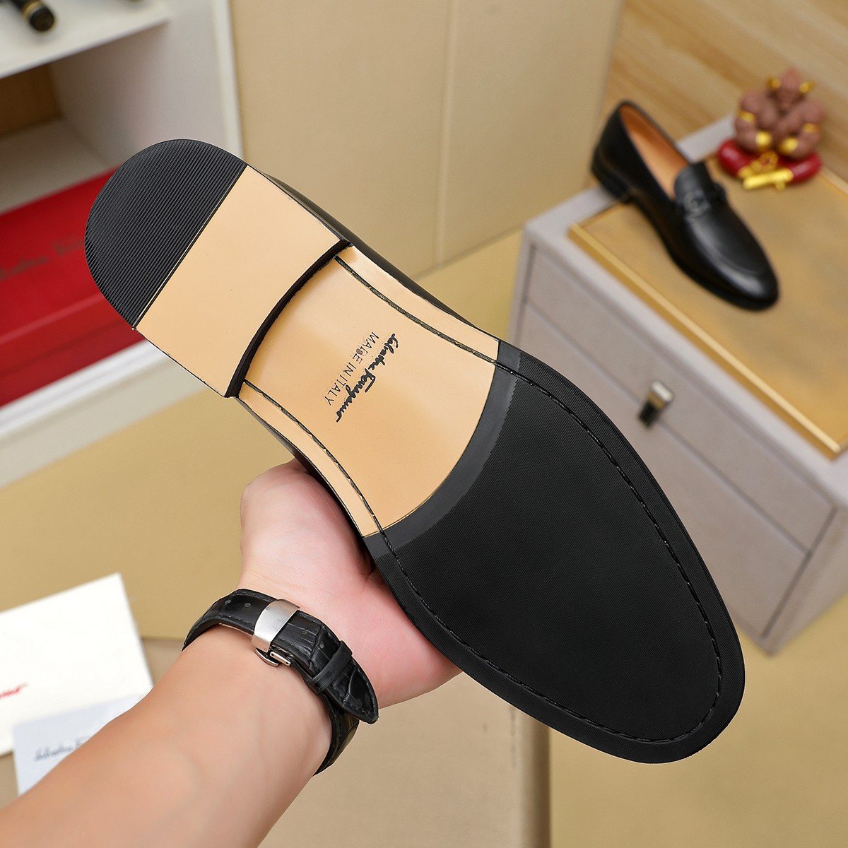 Ferragamo Brown Leather Bit Loafers — back