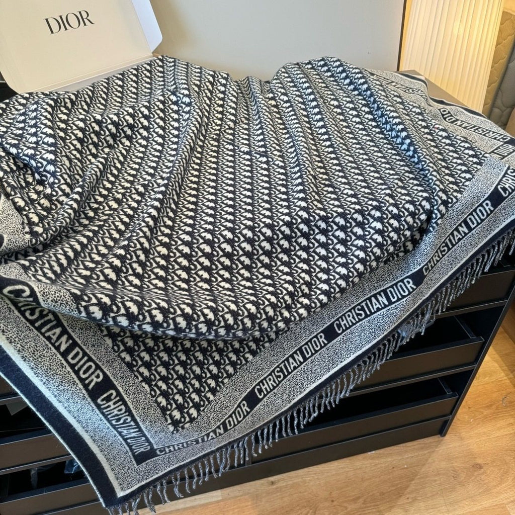 Dior Letter-Pattern Fringed Square Scarf — front