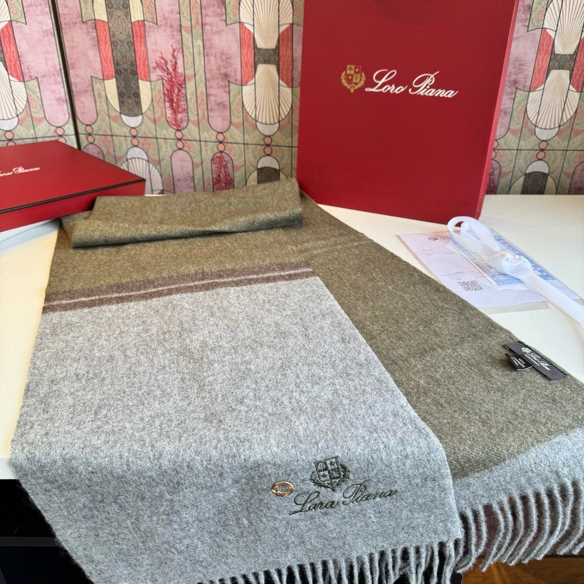 Loro Piana Reversible Fringed Cashmere Scarf — side