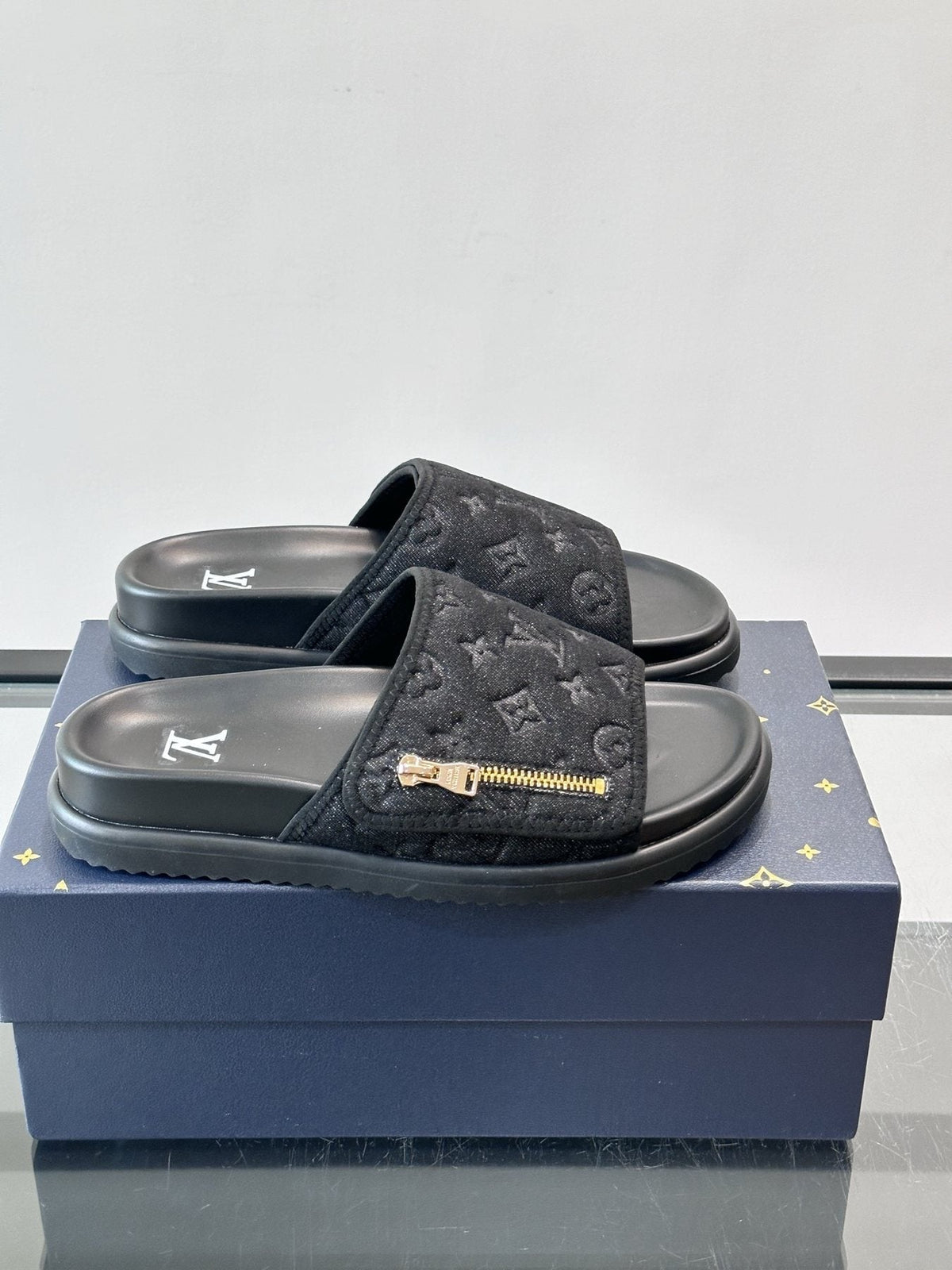Louis Vuitton Embossed Strap Slide Sandals — front