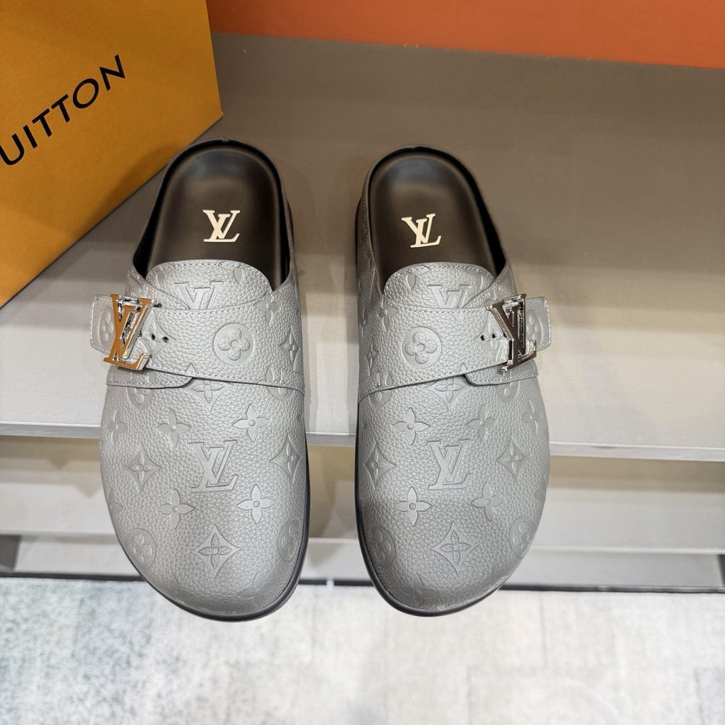 Louis Vuitton Monogram Buckle Slide Sandals — front