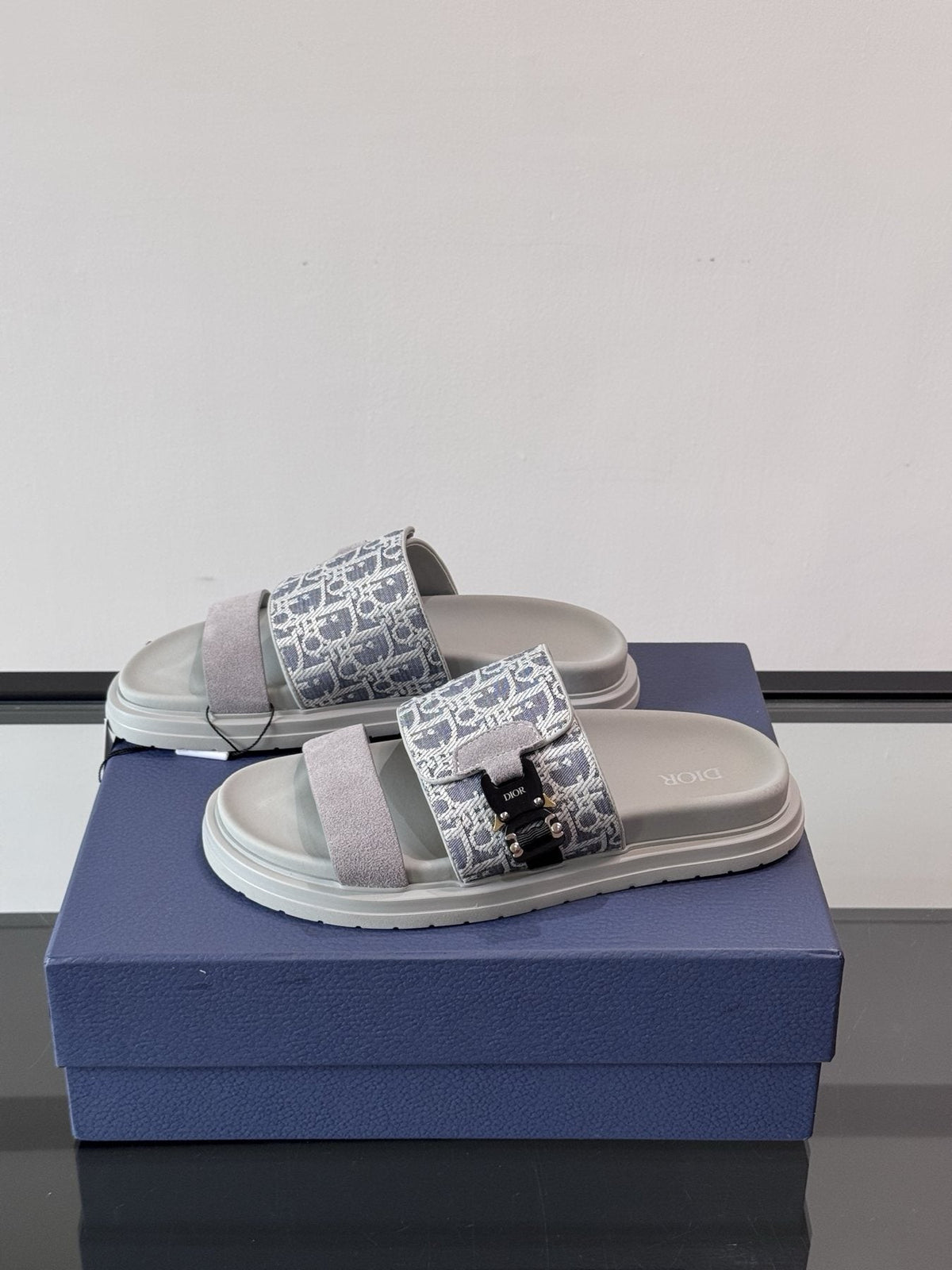 Dior Patterned Strap Slide Sandals — side