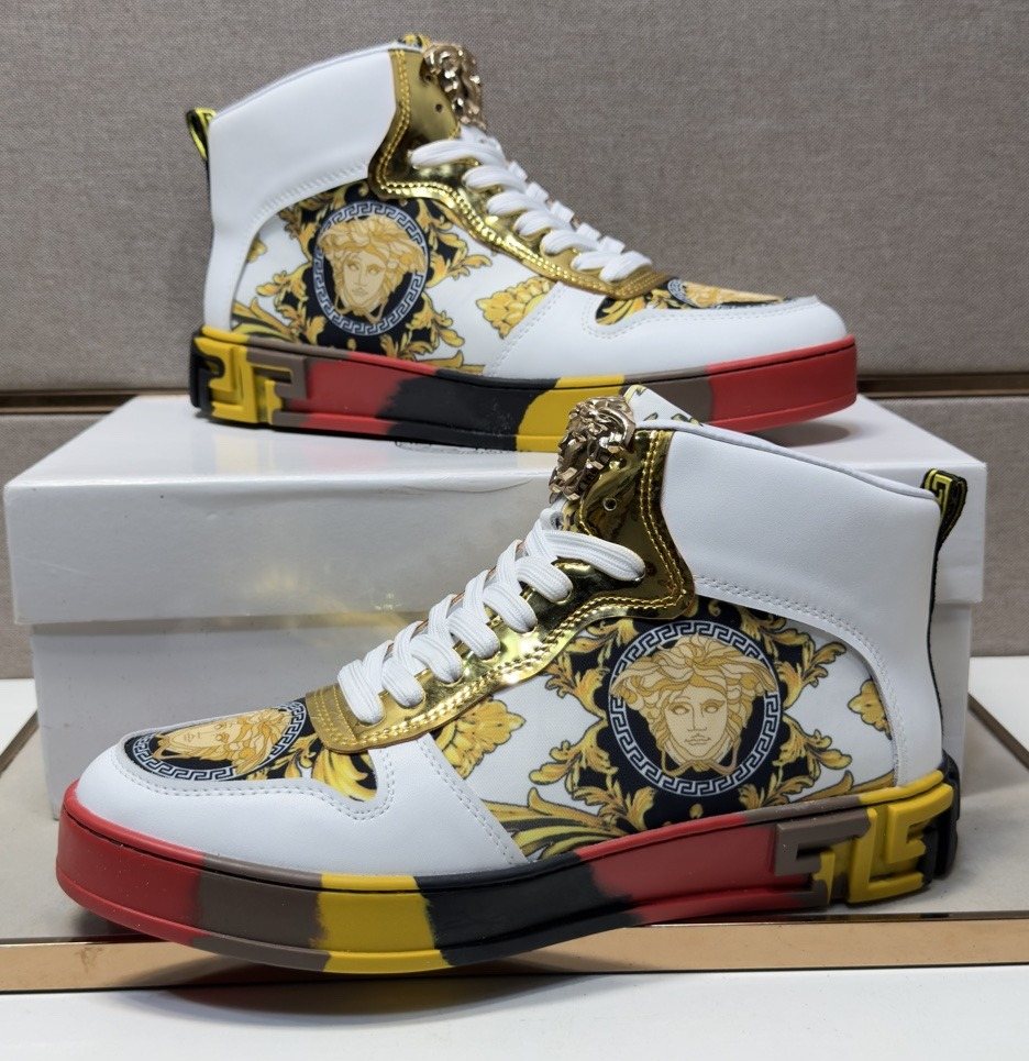 Versace White Gold High-Top Sneakers — hero