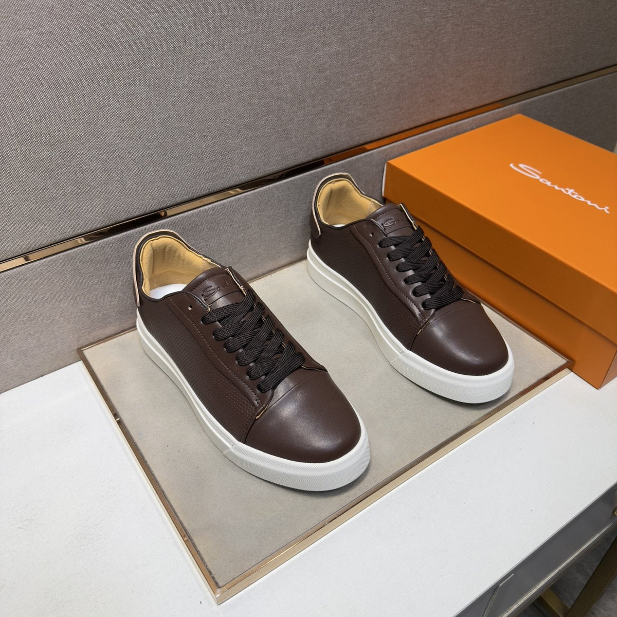 Santoni Navy Blue Low-Top Sneakers — front