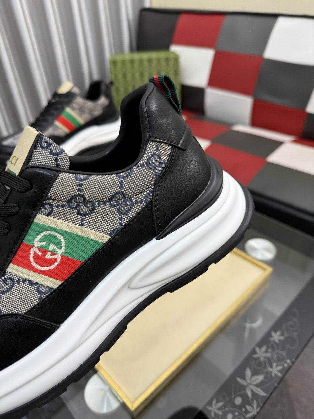Gucci Monogram Stripe Low-Top Sneakers — detail