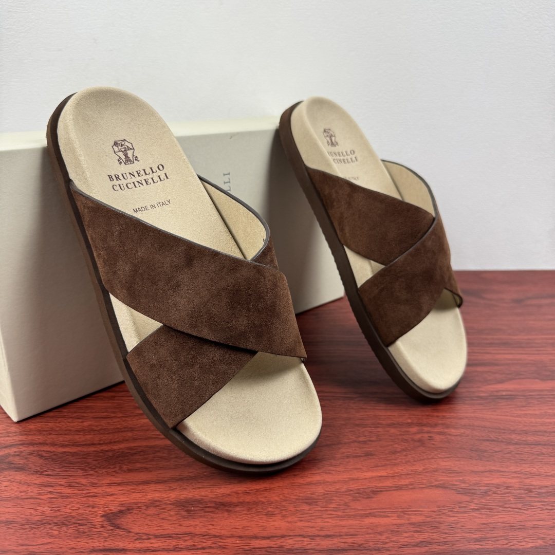 Brunello Cucinelli Cross-Strap Slide Sandals — front