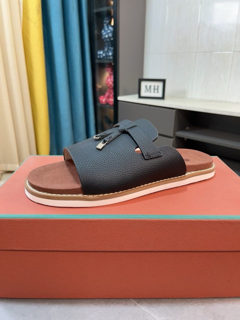 Loro Piana Textured Slide Sandals — side