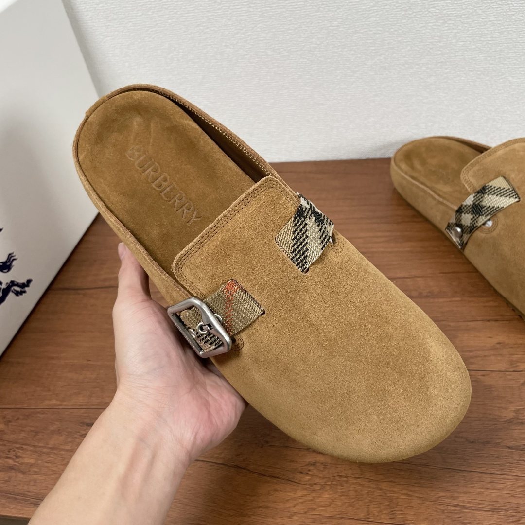 Burberry Powder Blue Check Strap Mule Sandals — model