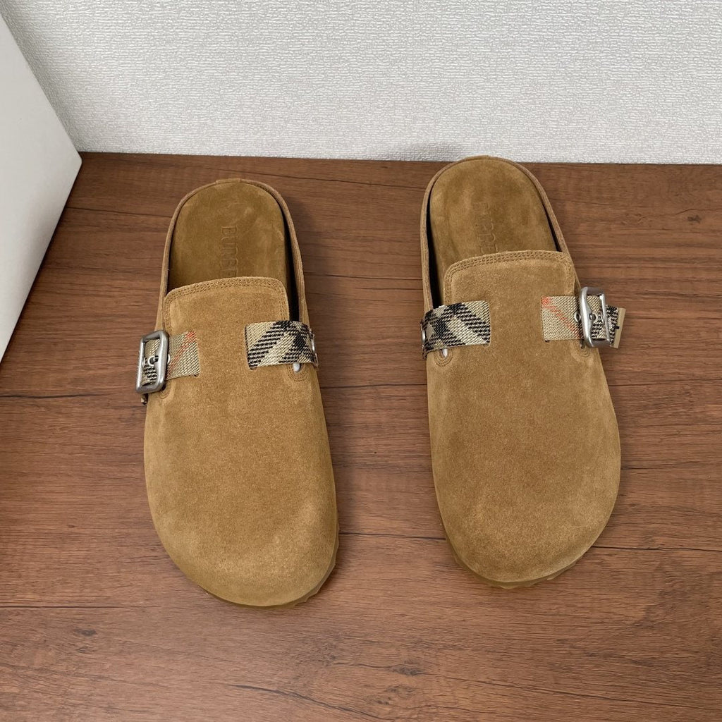 Burberry Powder Blue Check Strap Mule Sandals — front