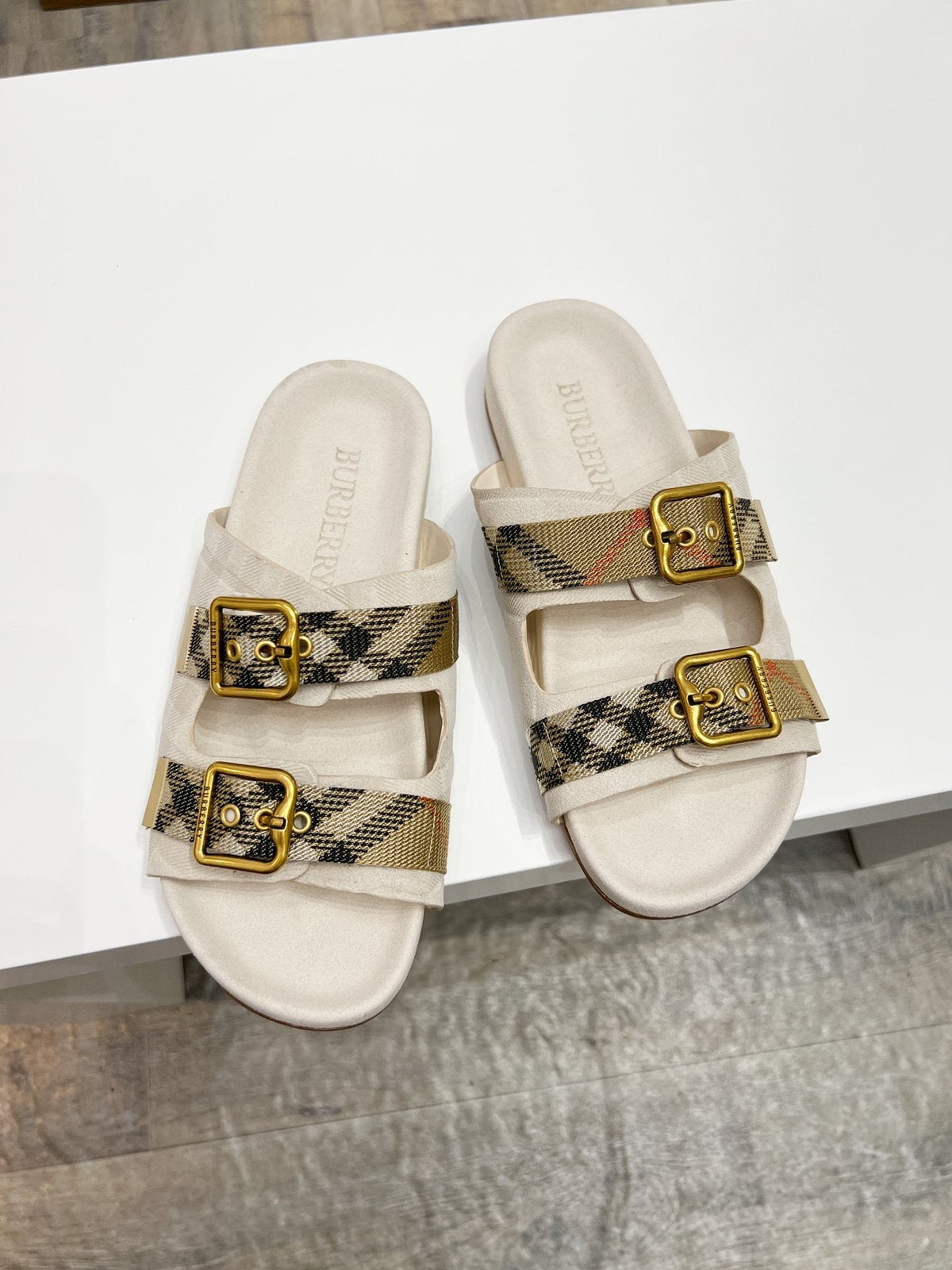 Burberry Check Strap Slide Sandals — front