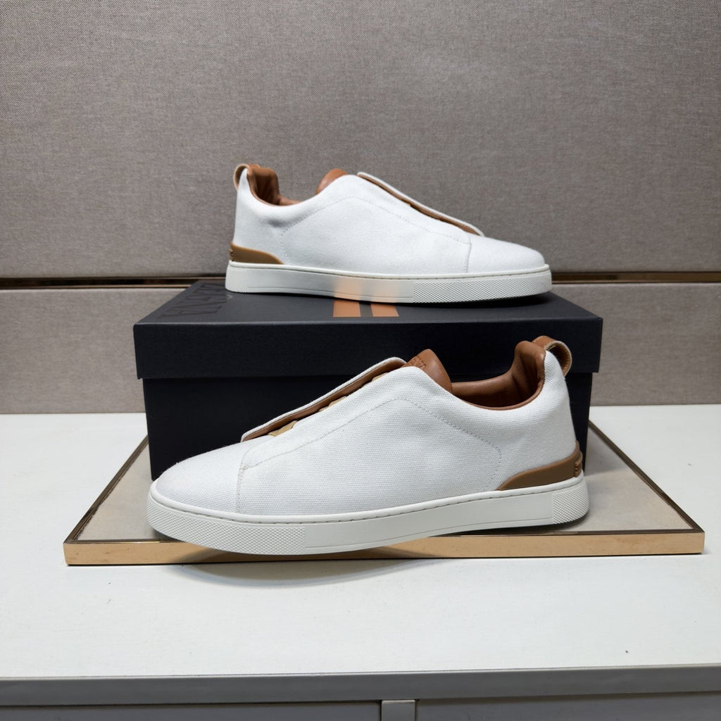 Zegna Tan Accent Low-Top Sneakers — side
