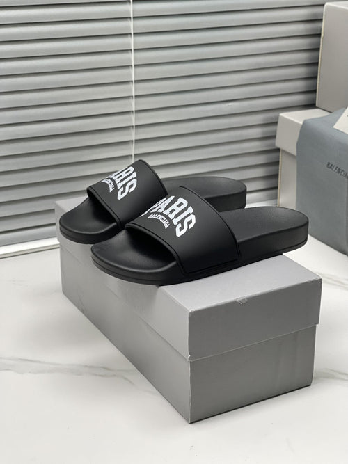 Balenciaga Contrast Lettered Slide Sandals — front