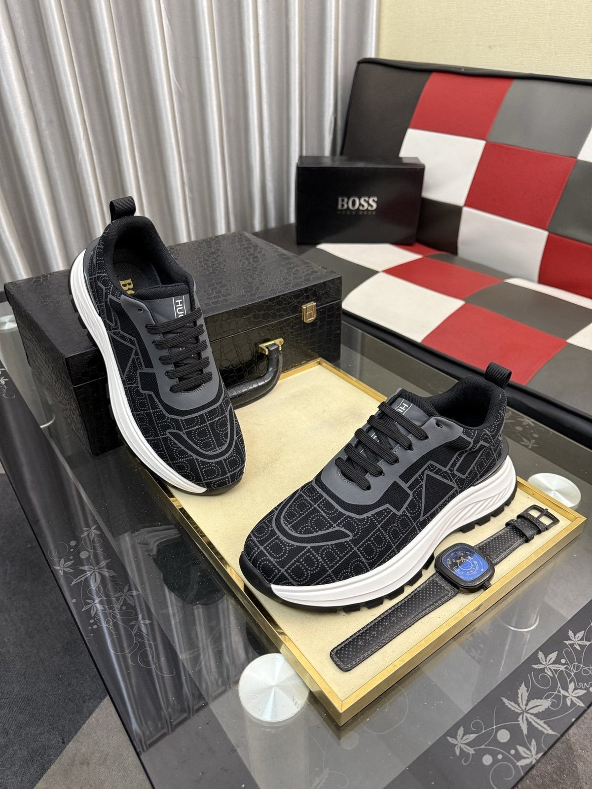 BOSS Patterned Low-Top Sneakers — front