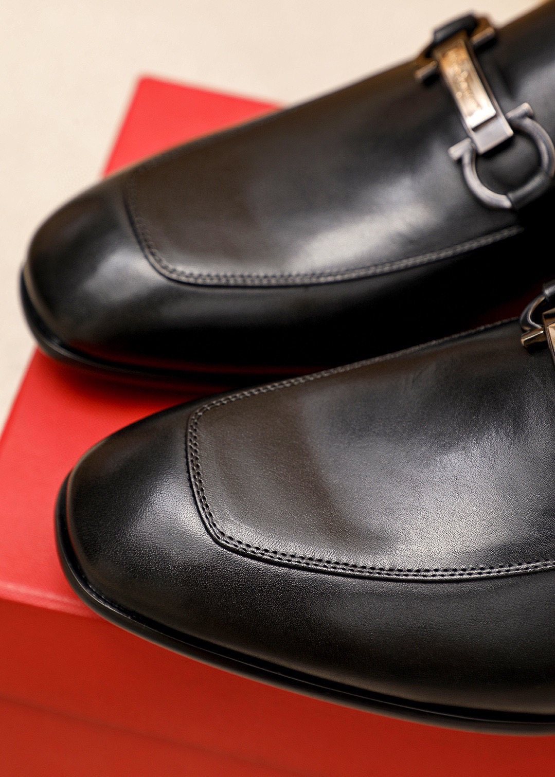 Ferragamo Black Buckle Loafers — detail
