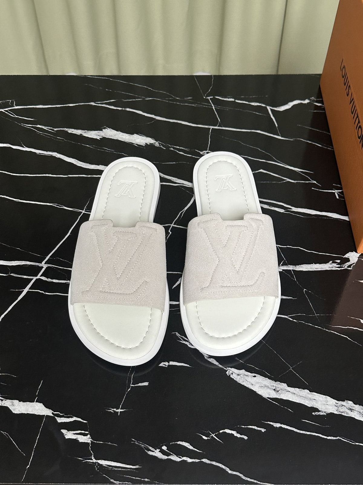 Louis Vuitton Embossed Strap Slide Sandals — front