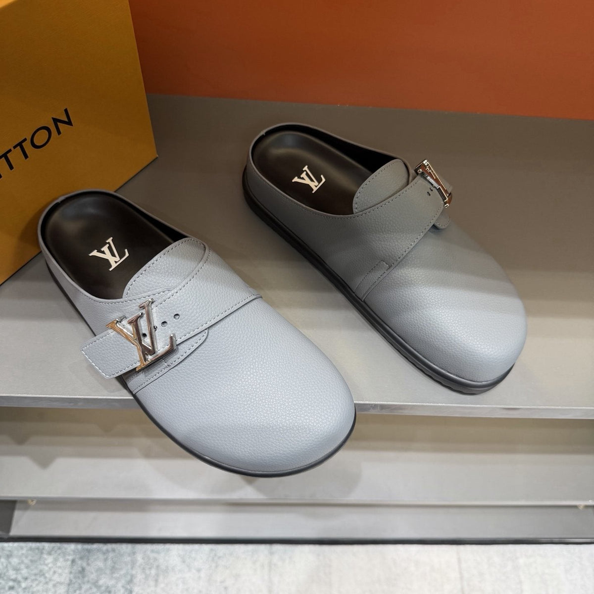 Louis Vuitton Buckled Monogram Mule Shoes — front