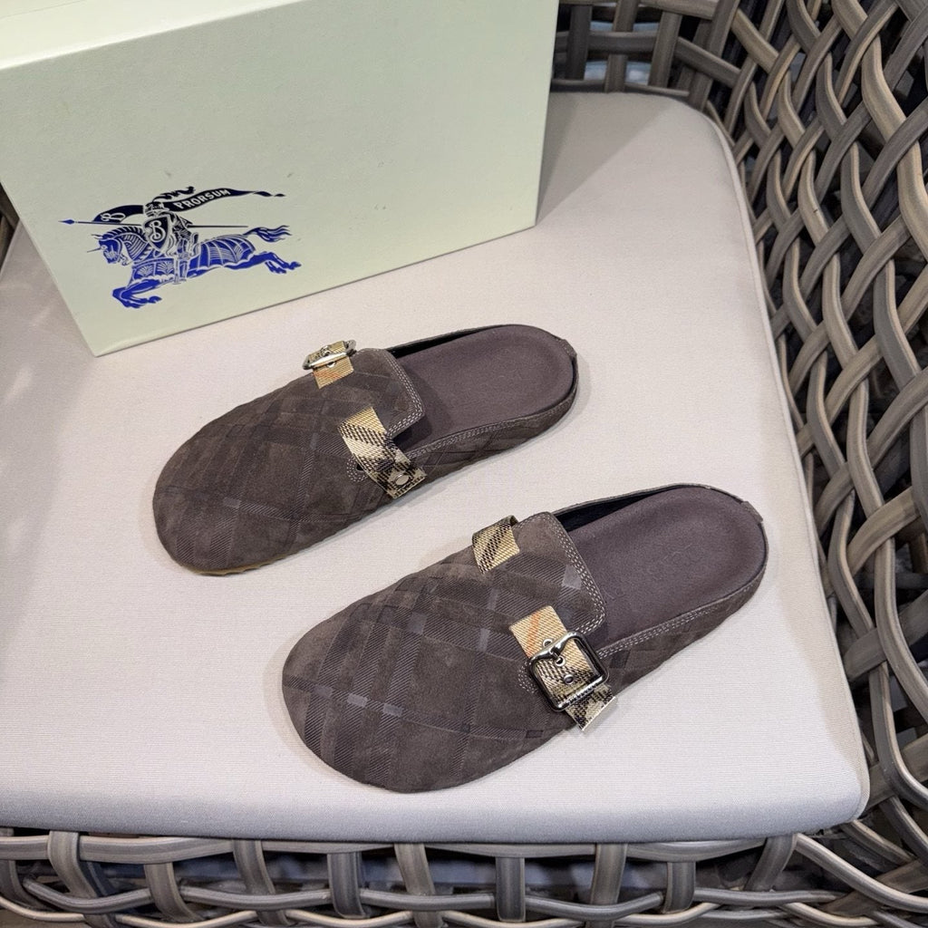 Burberry Patterned Buckle Mule Shoes — front