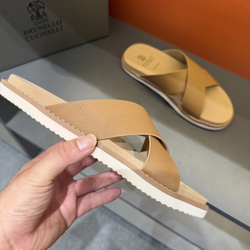 Brunello Cucinelli Cross-Strap Slide Sandals — side