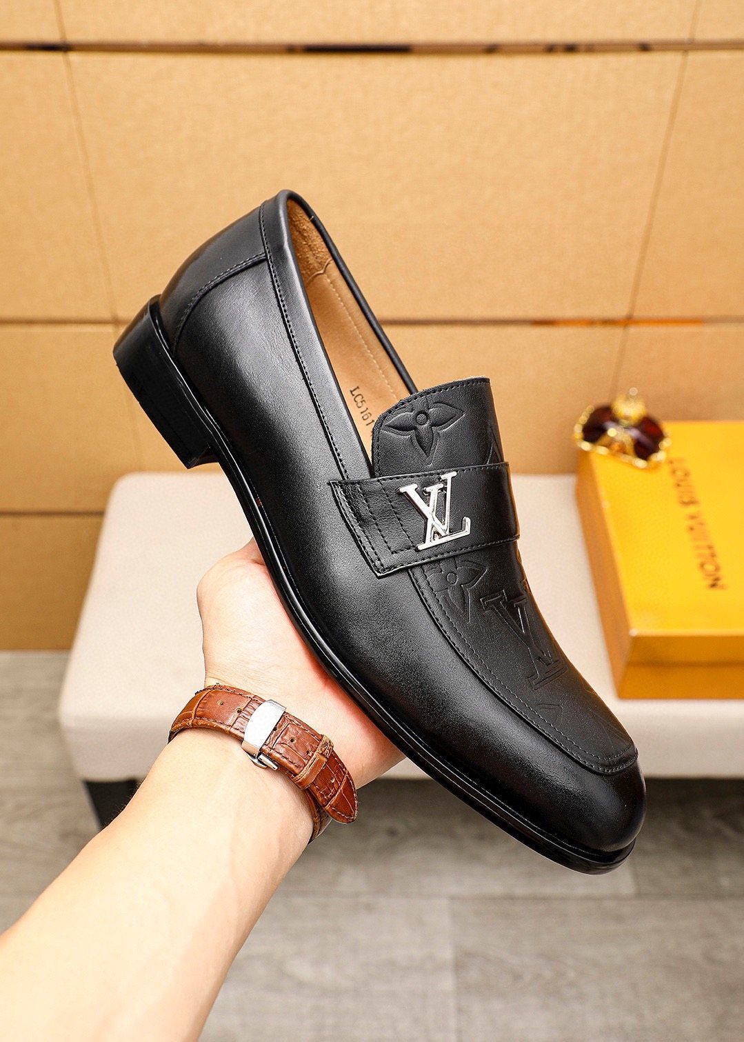 Louis Vuitton Embossed Leather Loafers — model