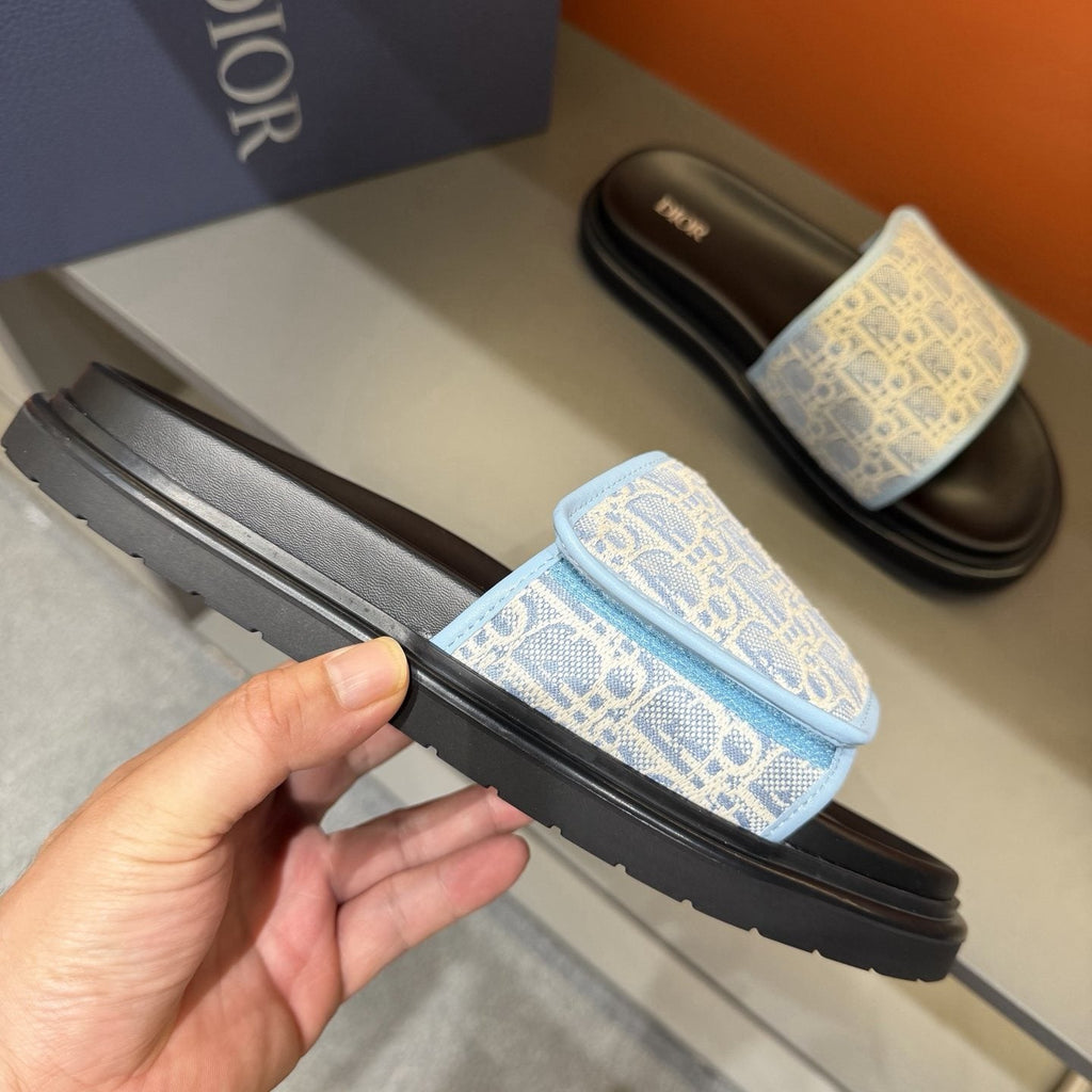 Dior Patterned Strap Slide Sandals — model