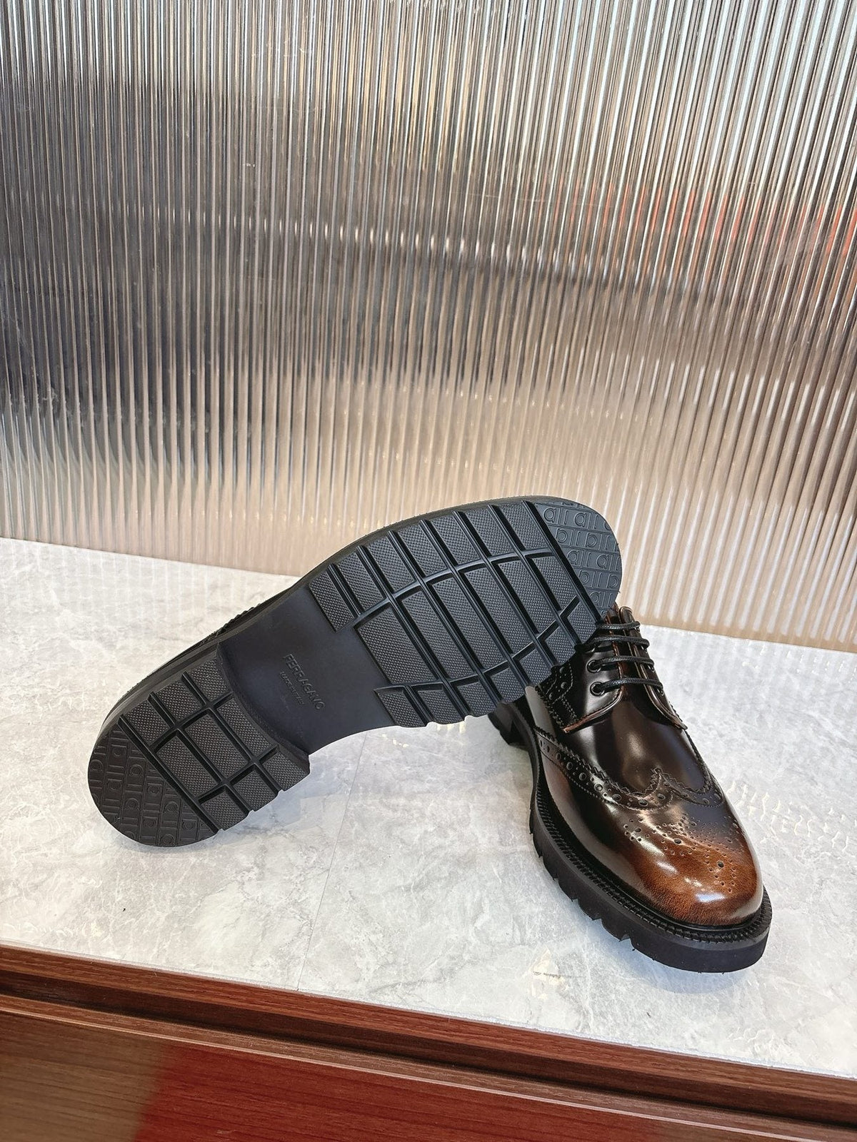 Ferragamo Men's Brogue Derby Shoes — detail