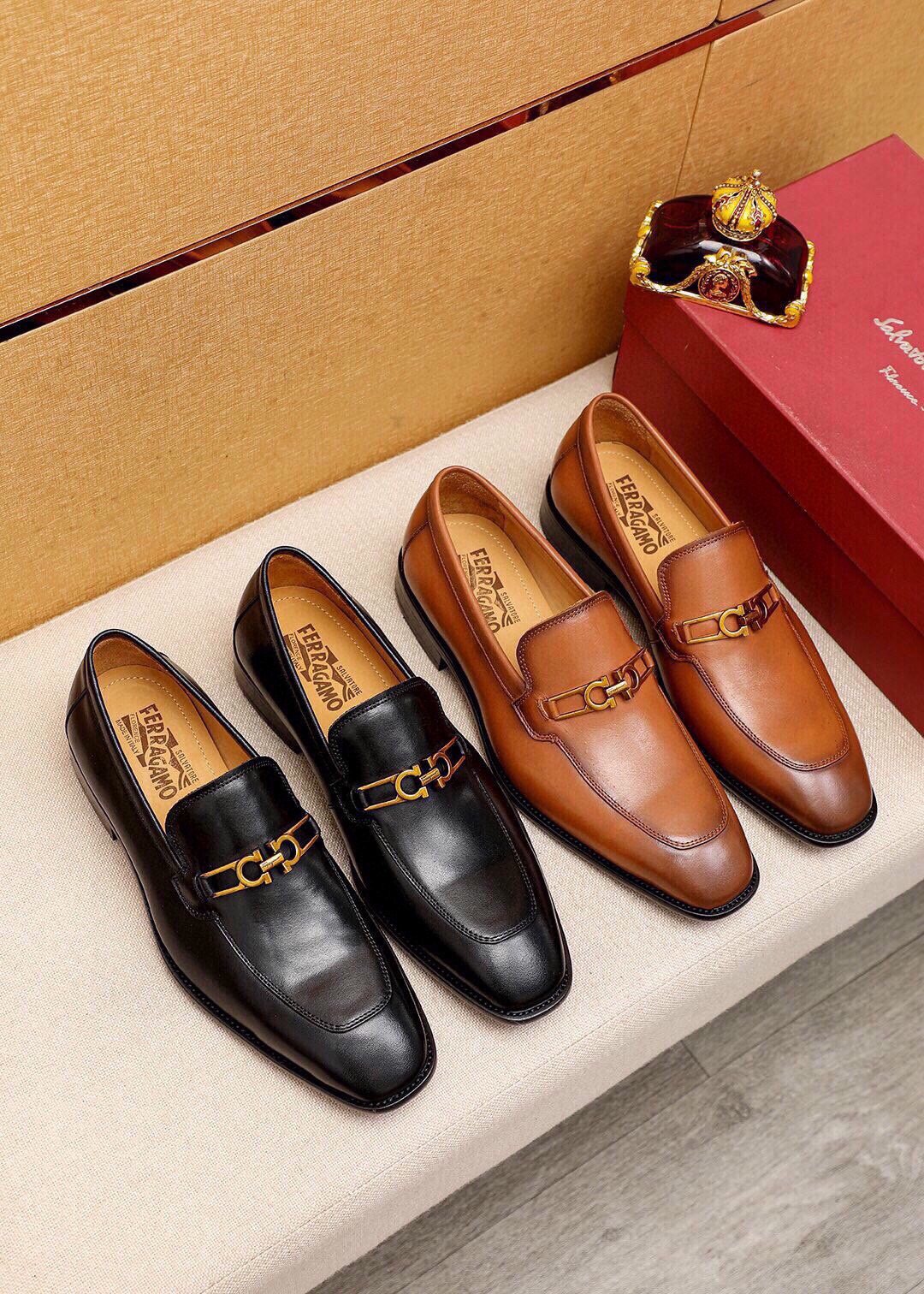 Ferragamo Leather Hardware Loafers — side